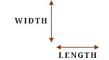 Arrow diagram: width is the table’s short dimension, length is the long dimension